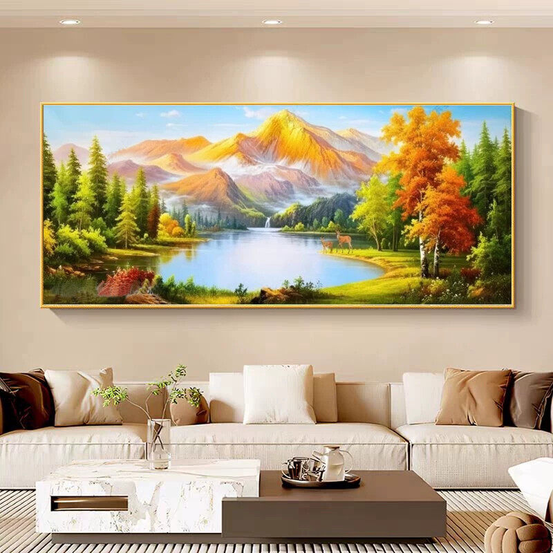 背靠金山客厅背景墙装饰画聚财靠现代装饰画