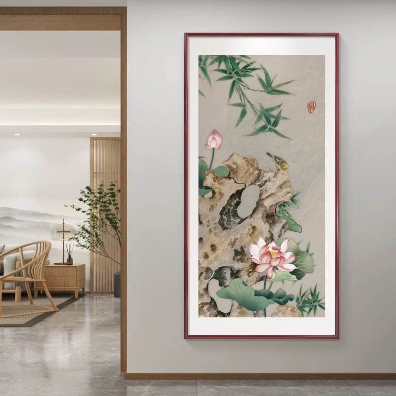 新中式玄关装饰画花鸟竹子画走廊过道壁画竖版客厅沙发背景墙挂画