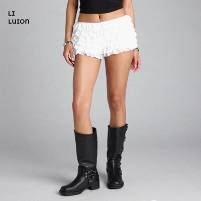 Women Lolita Lace Ruffled Layered Shorts Y2k Fairy Tiered