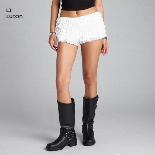 Women Lolita Lace Ruffled Layered Shorts Y2k Fairy Tiered