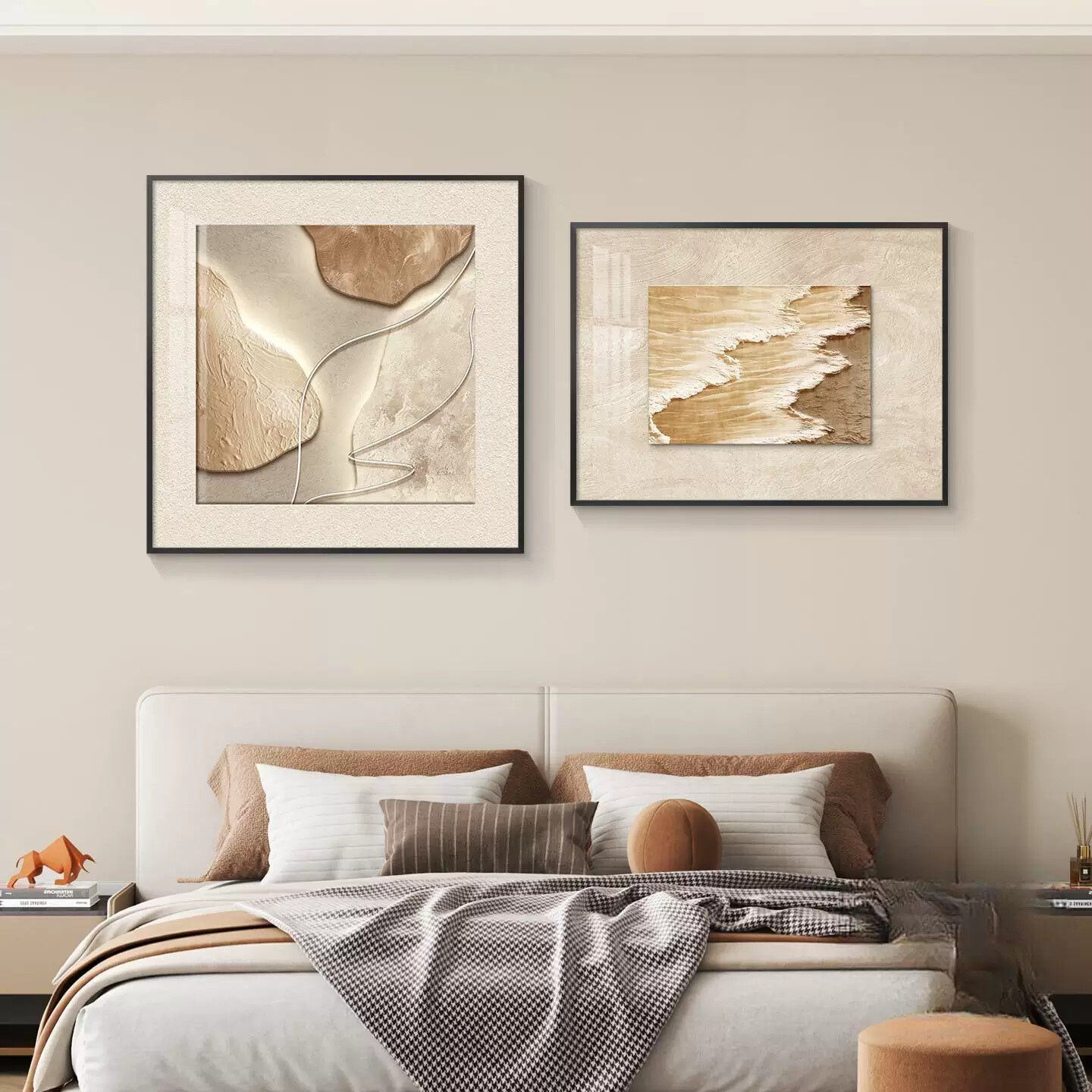 轻奢卧室床头装饰画主卧房间背景墙挂画壁画简约现代高级感两联