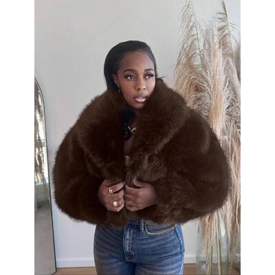 Women's Solid Color Faux Fur Jacket Casual Fashionable