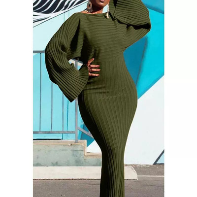 Knitted Dress Women Fashion O Neck Long Sleeve Bodycon Midi