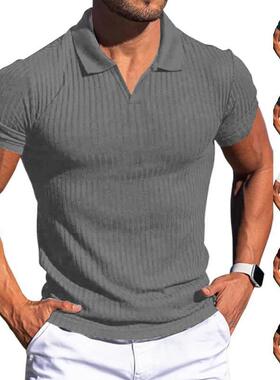 Mens Muscle V Neck Polo Shirts Slim Fit Short Sleeve Golf