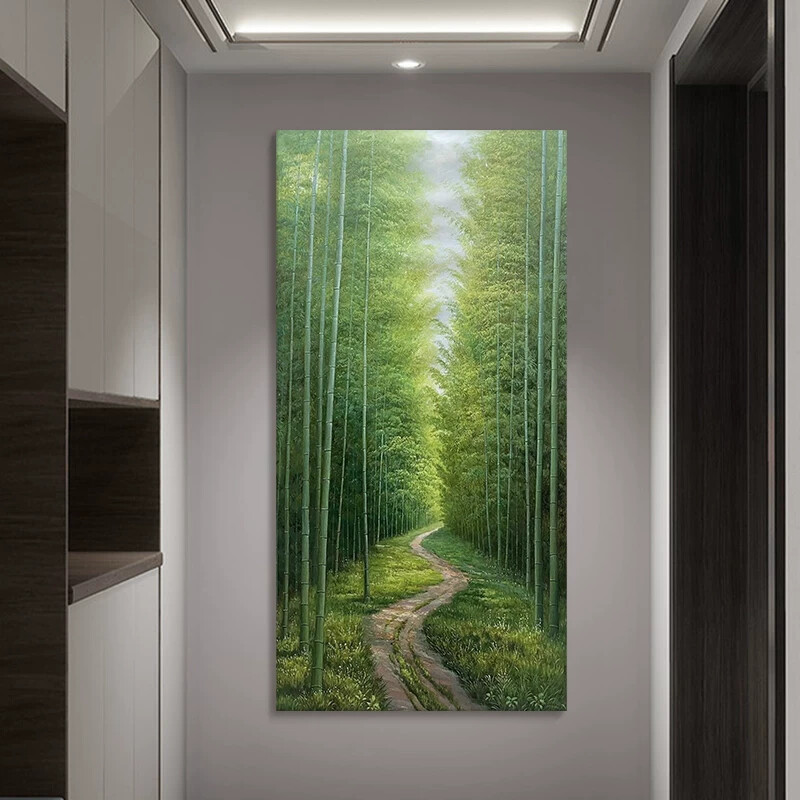 竹林小路客厅绿色竹子装饰壁画抽象巨幅节节高升玄关挂画