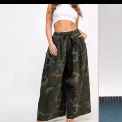 Womens Wide Leg Baggy Pants Plus Size Loose Elastic Waist