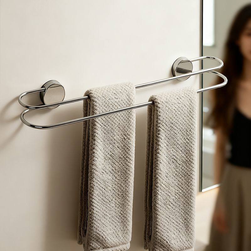 德国进口不锈钢吸盘毛巾架卫生间浴室壁挂免打孔双杆多功能加长轻
