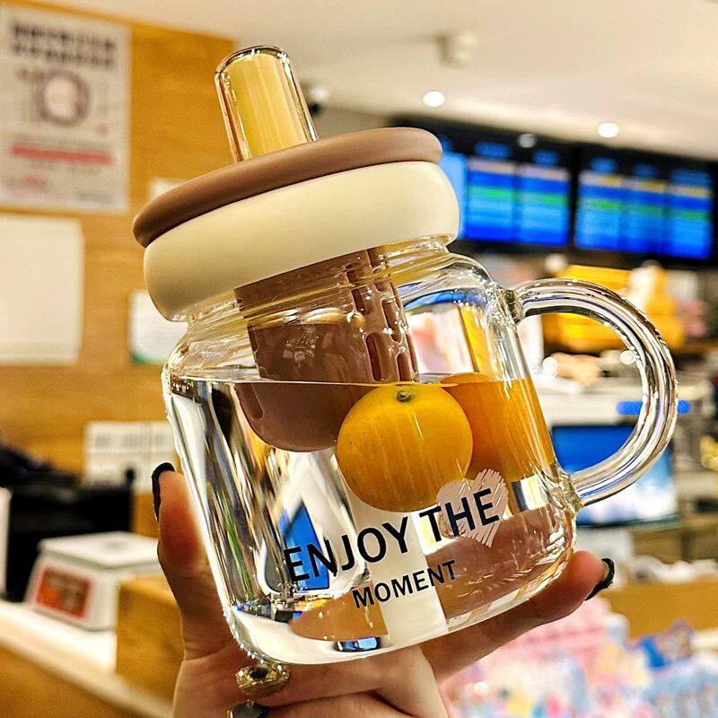 女生吸管玻璃水杯玻璃杯新款办公室高颜值泡茶大容量茶水分离杯子