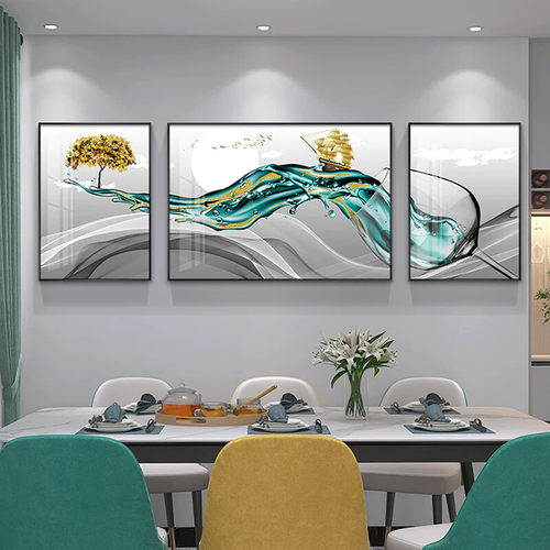 餐厅装饰画现代轻奢高档餐桌背景墙壁画时尚饭厅三联壁画红酒挂画
