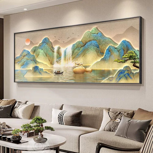 千里江山图客厅装饰画新中式山水画大气横幅靠山图沙发背景墙挂画