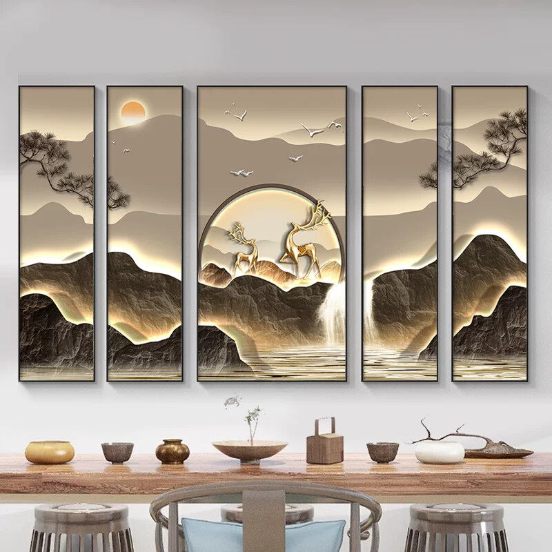 中堂画客厅流水生财挂画新中式农村堂屋大气山水装饰画自建房壁画