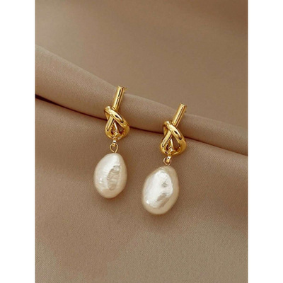 T 81095 Pearl Knot Stud Earrings 珍珠绳结耳钉跨境外贸代