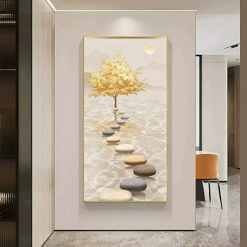 时来运转入户玄关装饰画现代轻奢发财树壁画高档抽象走廊过道挂画