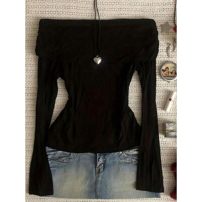 Womens Casual Knitted OneShoulder Long Sleeve Top Pure Color