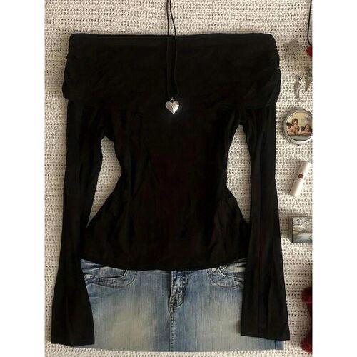 Womens Casual Knitted OneShoulder Long Sleeve Top Pure Color