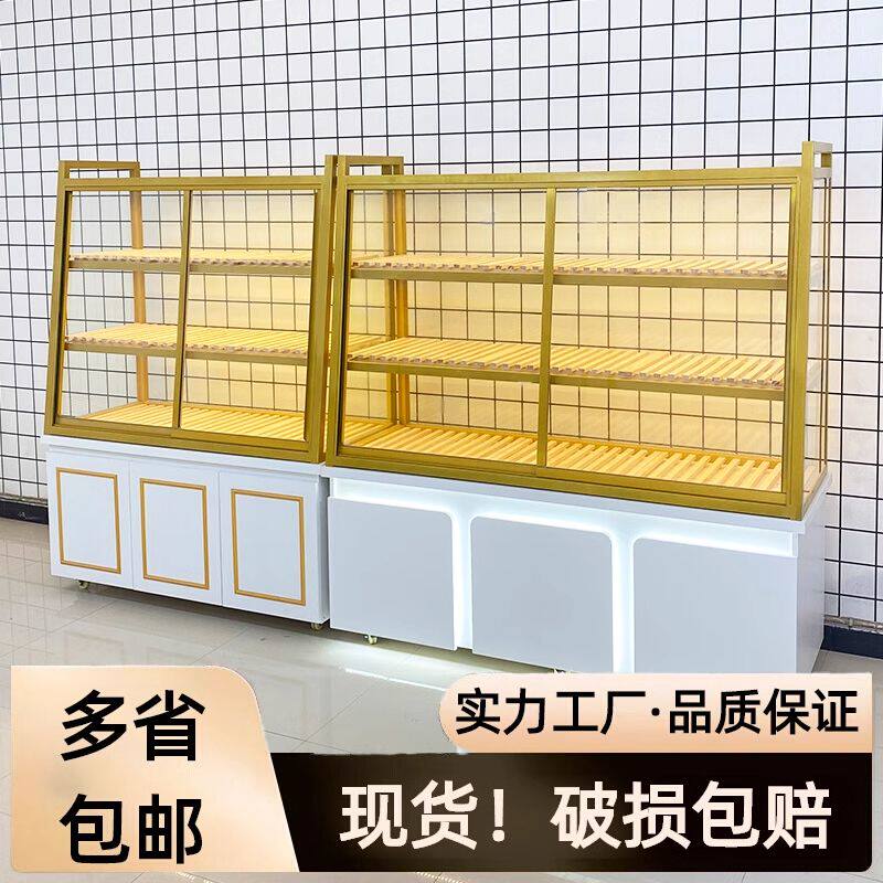 免漆木制3层带轮面包柜烘焙店商用透明玻璃展示柜