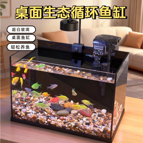 【全套包邮】30x18x20cm金晶超白玻璃黑背底座桌面鱼缸造景过滤