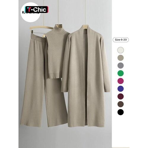 Trendy Knit Turtle Neck Tank Wide Leg Trousers with