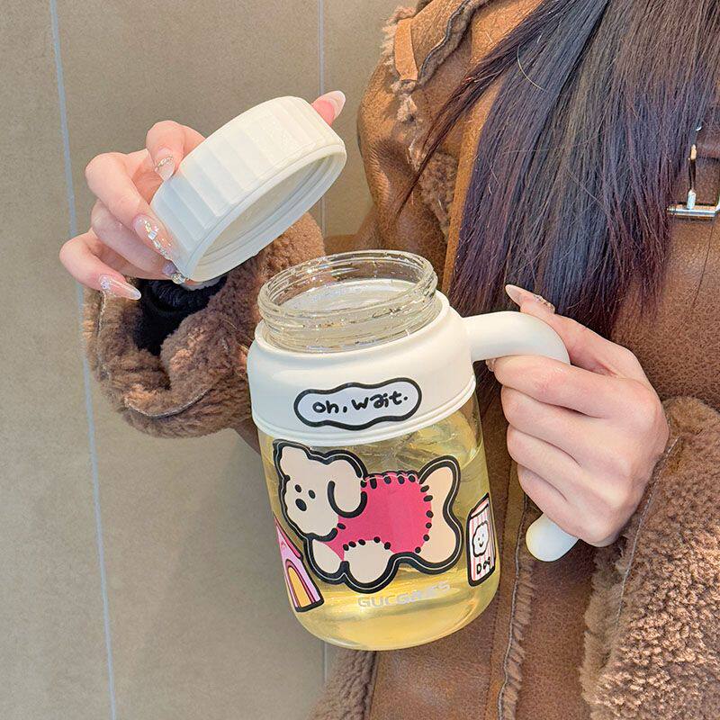 耐高温大口径玻璃杯大容量吸管水杯办公室杯子夏季带盖喝水杯男女