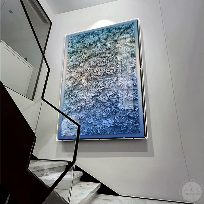 现代玄关装饰画客厅实物装置画设计师楼梯间立体亚克力罩手工挂画