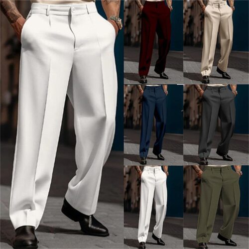 Mens Formal StraightLeg Pants Solid Color Slanted Pockets