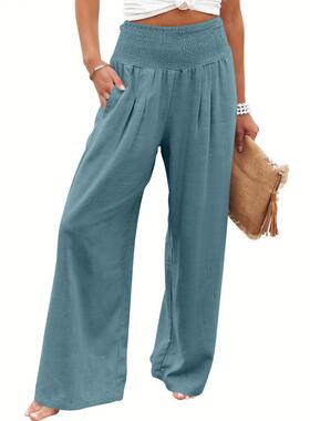 I 65040 Elastic Waist Wide Leg Casual Pants 松紧腰阔腿裤