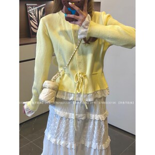 芭蕾少女新年红色针织衫毛衣冬季甜美设计感荷叶边系带针织衫