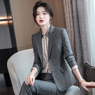 两粒扣西装套装女黑色职业商务面试正装秋冬款时尚洋气西服工作服