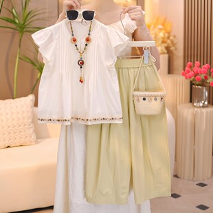 宽松休闲裤 女童夏装 上衣 洋气波西米亚风小飞袖 两件套 2025新款
