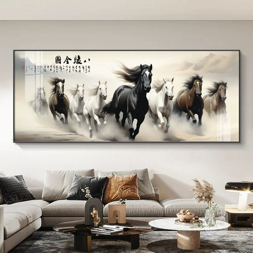 版画客厅高档骏马马到成功挂画图大气生意人八骏图横办公室装饰画