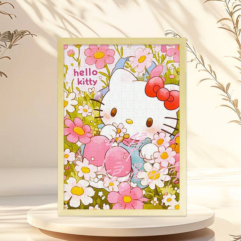 hollowkitty新款凯蒂kt猫木质带框拼图高颜值少女女孩diy礼物