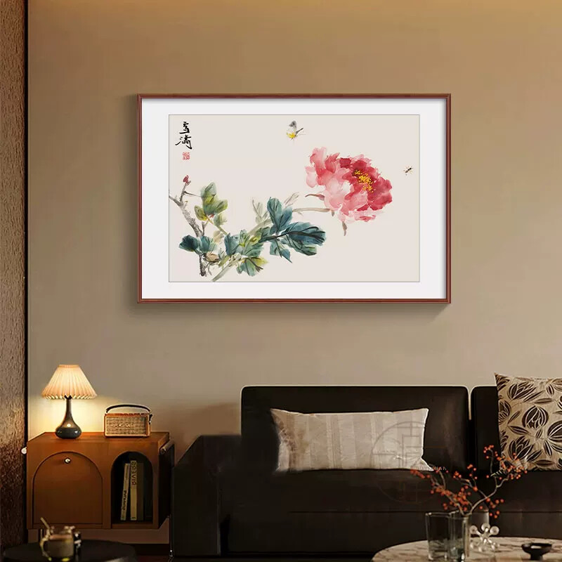 牡丹花开富贵客厅装饰画中式餐桌餐厅寓意好的挂画大气饭厅壁画框