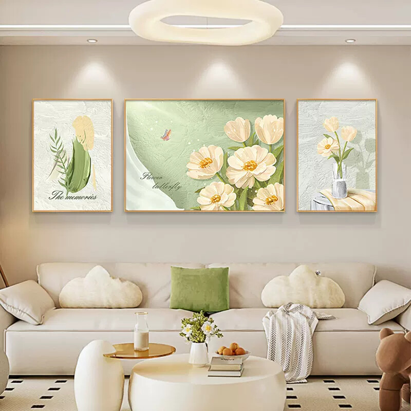 小清新百合花现代简约客厅装饰画高档壁画沙发背景墙奶油风挂画
