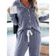 Set Cozy Button Sleeve Long Pajama Blend Cotton Women