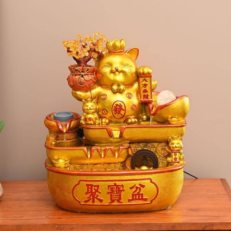 流水生财摆件招财猫聚宝盆喷泉发财树客厅办公室聚财风水轮循环水