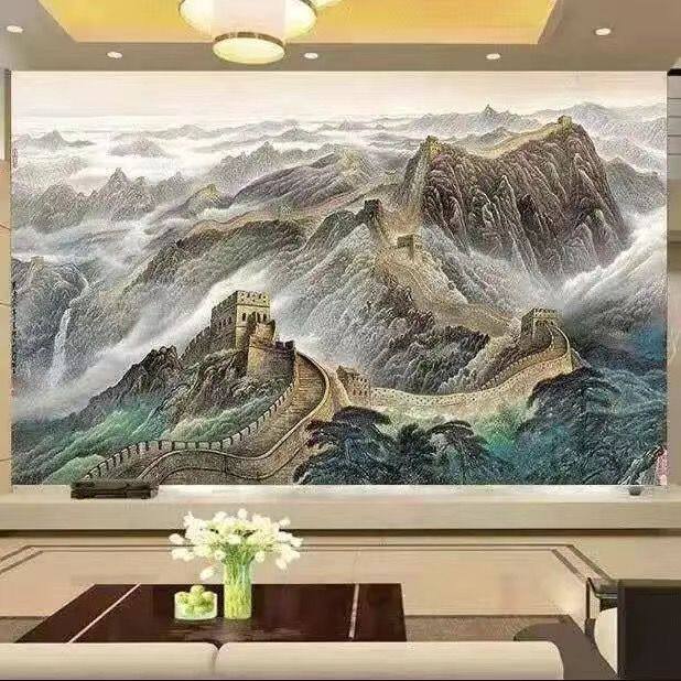 竹木纤维集成墙板电视背景墙海纳百川客厅简约中式碳晶板装饰