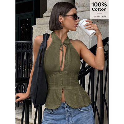 W 76816 Hollow solid vest 镂空纯色背心跨境速卖通外
