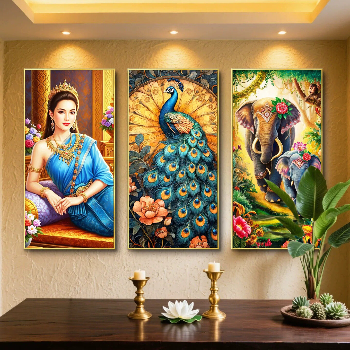 泰式SPA按摩养生馆挂画东南亚风格泰国佛像美女装饰画大象孔雀画