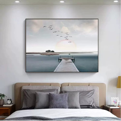 酒店宾馆海景房间装饰画现代简约卧室牀头挂画风景样板房民宿壁画