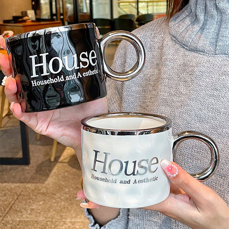 轻奢高颜值男女办公室咖啡杯高级感陶瓷马克杯带盖勺家用水杯喝水