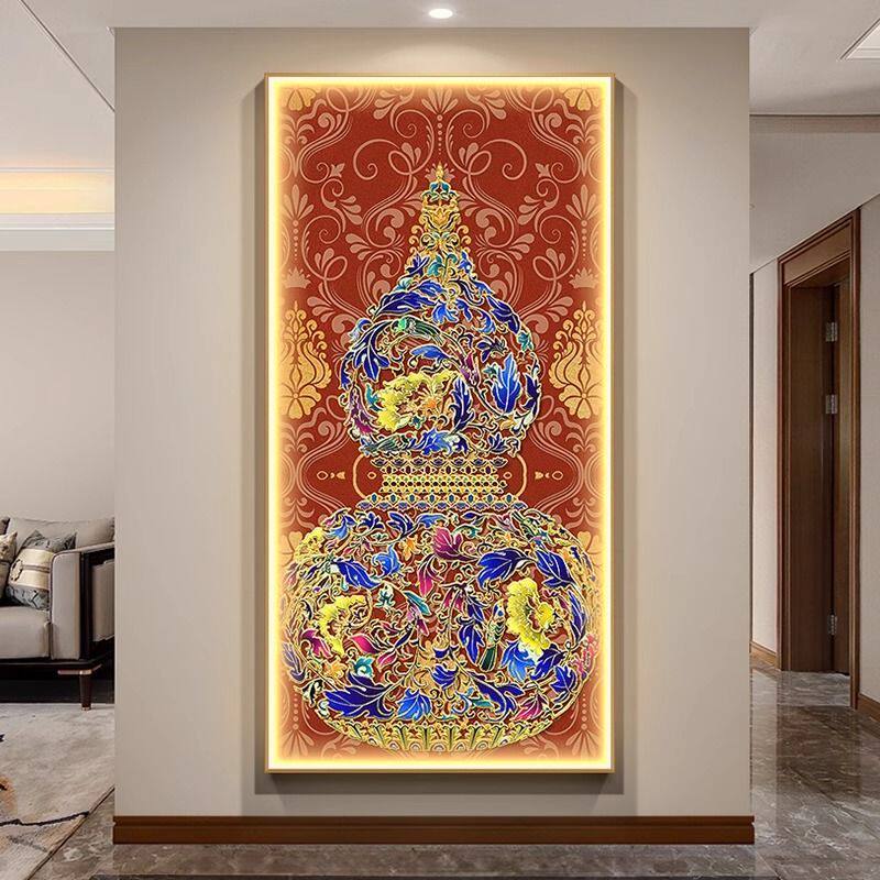 复古中国风福字玄关装饰画葫芦走廊过道挂画新中式珐瑯彩入户壁画