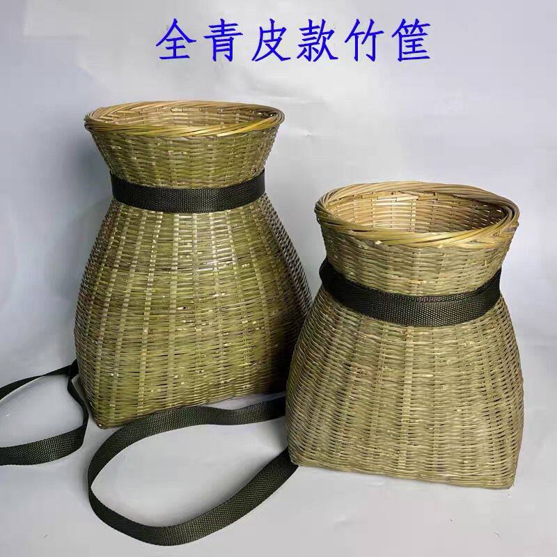 竹编采茶专用篓竹制品家用湖南鱼篓带盖子竹编织品手工编织鱼篓老