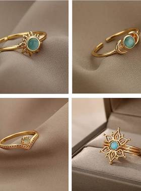 Fashion Rings Stainless Steel Rings Ladies Moon Cat Opal Col