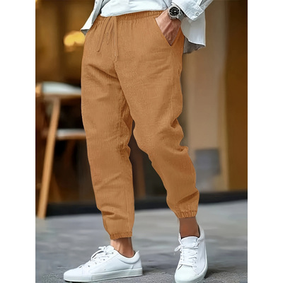 F 40127 Men's linen straight pants 男士棉麻直筒束脚裤