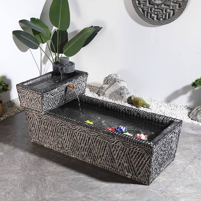 客厅鱼缸老石槽仿古流水摆件青石养鱼水槽石缸庭院户外天然石头盆