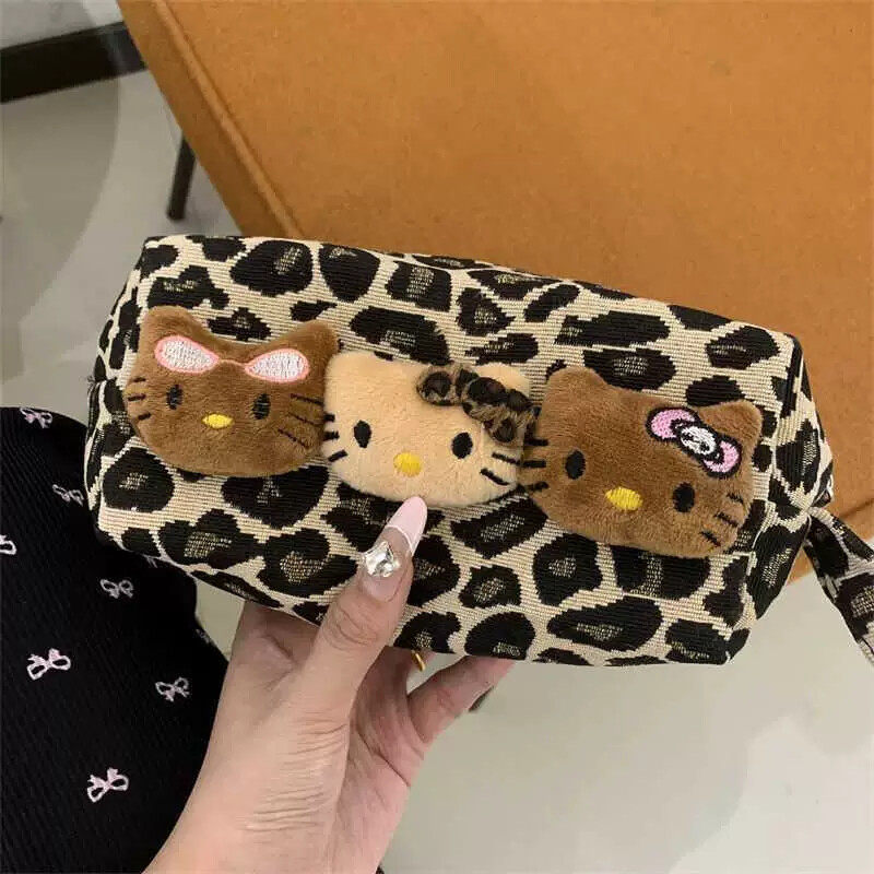 豹纹猫咪森系炫酷笔袋y2k复古风手提收纳便携美式拉风中性款笔袋