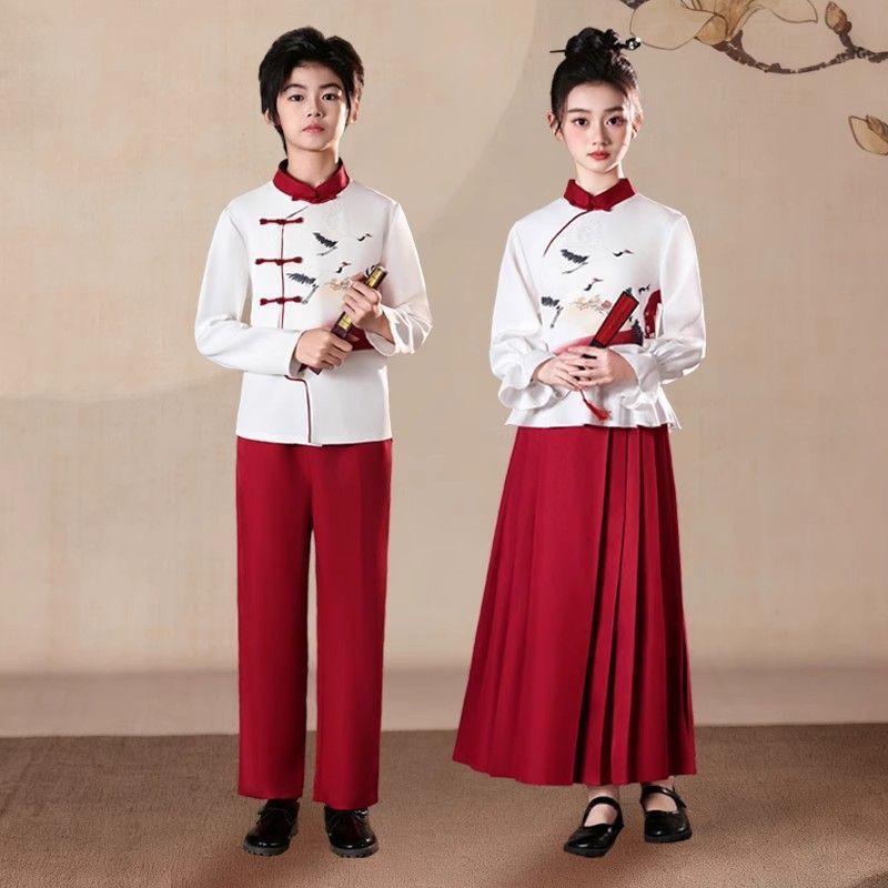 元旦儿童中国风女童古筝比赛表演服小学生诗歌朗诵合唱礼服演出服