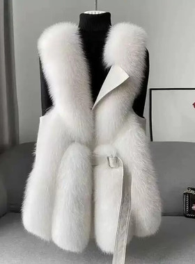 Women Vest Jacket Thick Fur White Colorblock Autumn