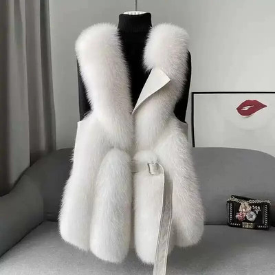 Women Vest Jacket Thick Fur White Colorblock Autumn