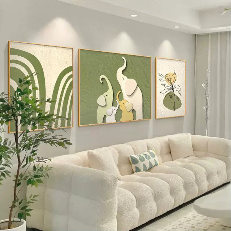 大象轻奢壁画客厅挂画简约大气沙发背景墙装饰画现代高级感三联画